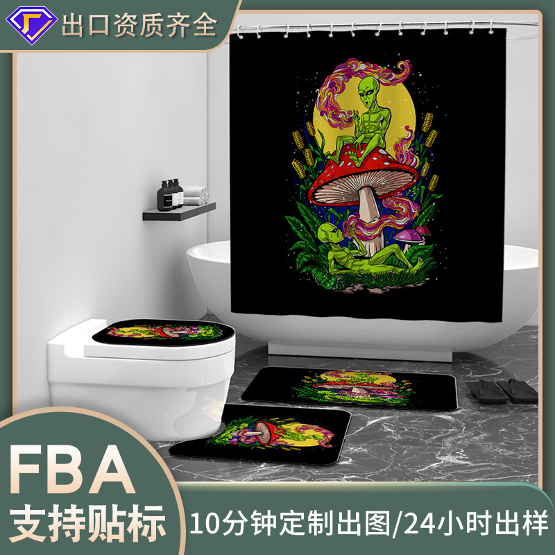 Halloween-Themed Shower Curtain Printed Waterproof Fabric Cross-Border Direct Sales Bathroom Custom Shower Curtain Waterproof and Mildew-Proof Curtain