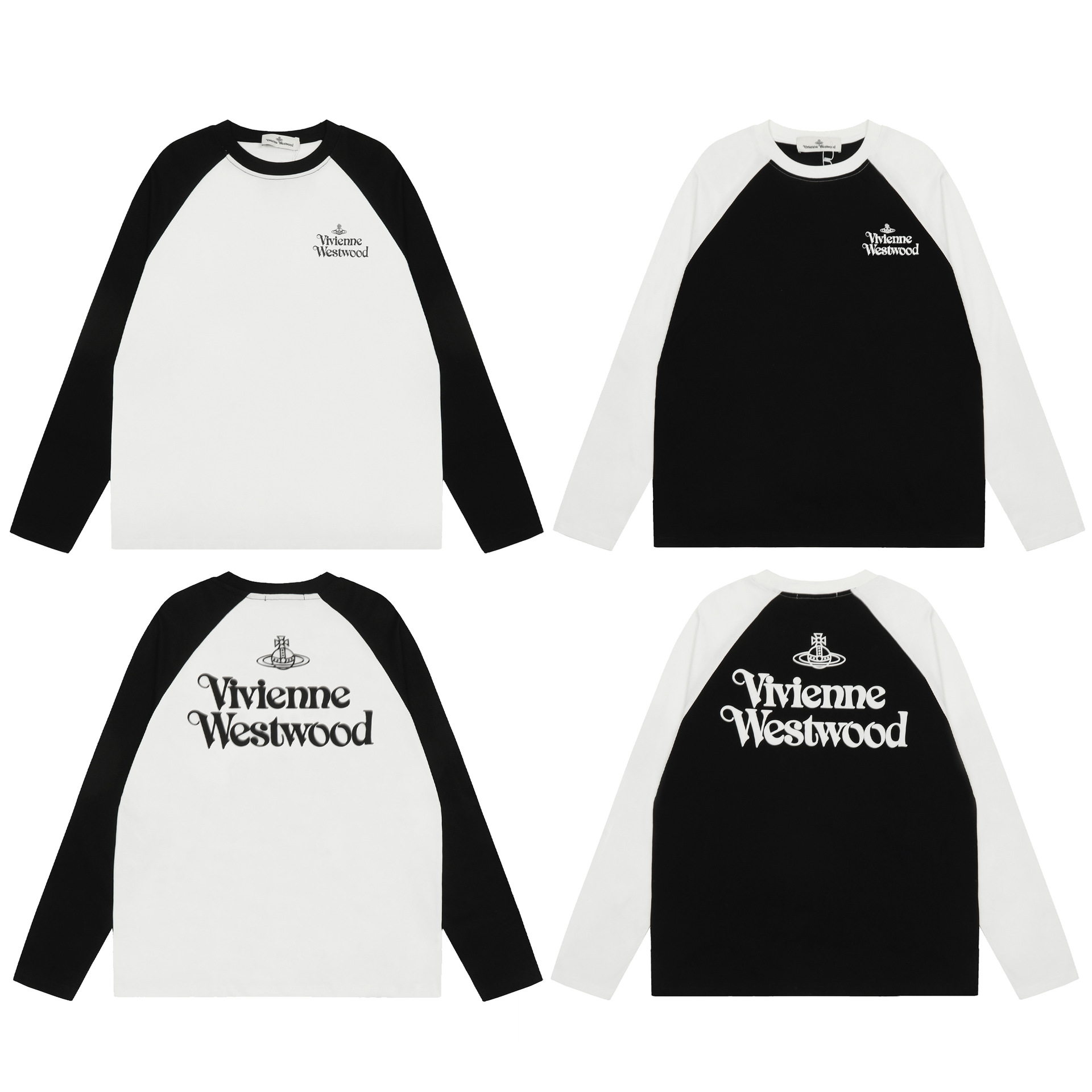 24VIVI EMPRESS DOWAGER SATURN FLOCKING LETTERS 인쇄 명암 색 RASLIS 긴 소매 캐주얼 느슨한 미국 거리 남성과 여성