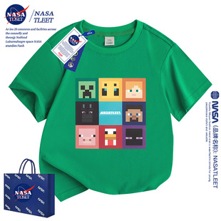 NASA我的世界短袖T恤苦力怕中大童潮男童装Minecraft衣服儿童纯棉-阿里巴巴