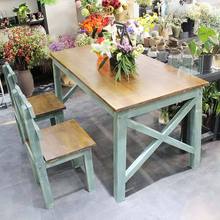 美式桌实木复古桌椅家庭饭桌长方形做旧阳台桌花店桌子快餐餐桌