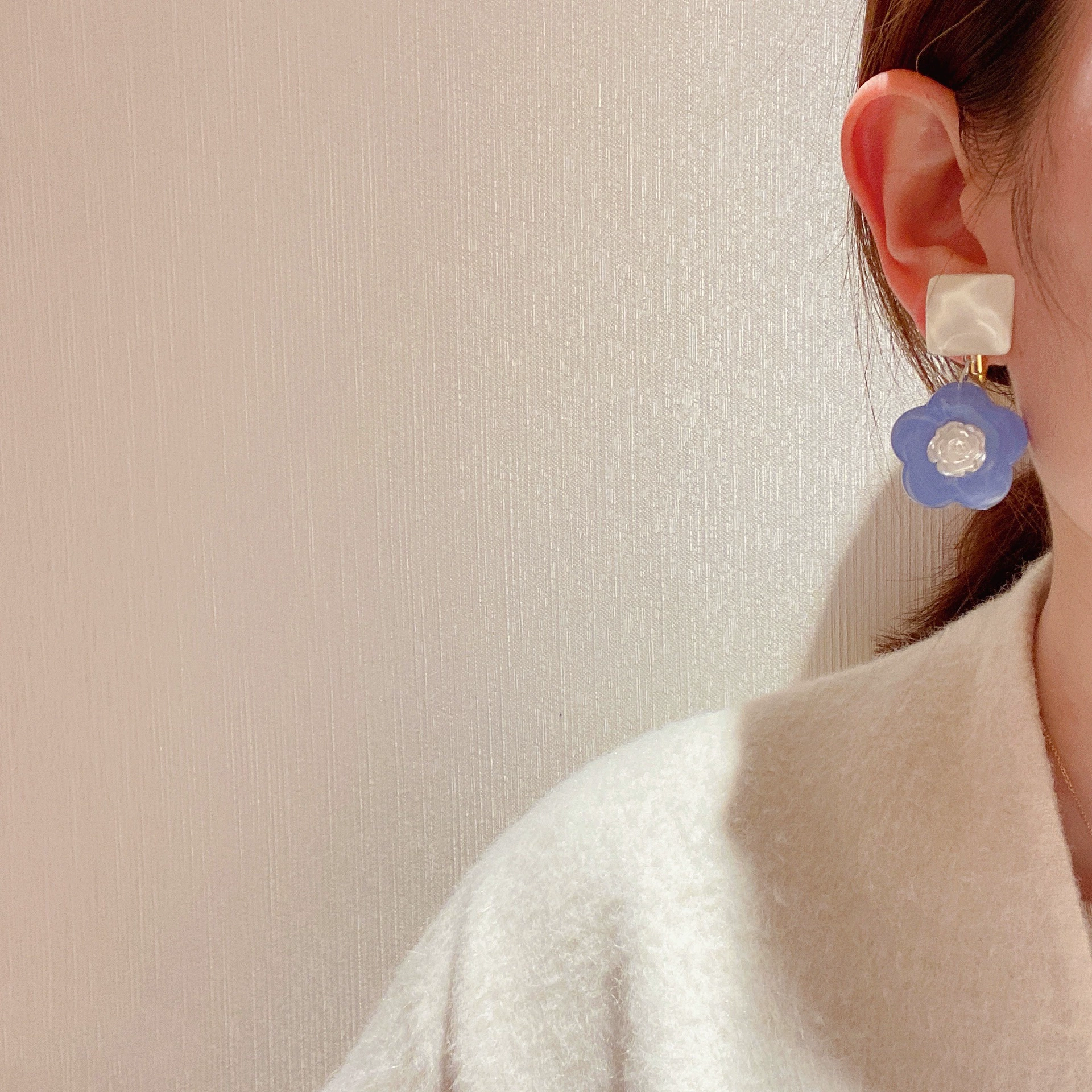 Ink, fresh earrings, ear clips, S925, silver 925 sample, flowered