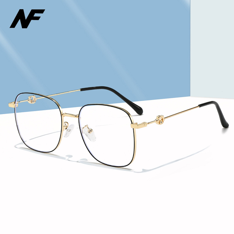 New Panda Mascot Thin Frame Glasses Retro Square Large Frame Eyeglass Frame Anti-Blue Light Anti-Radiation for Women Anti-Blue Light