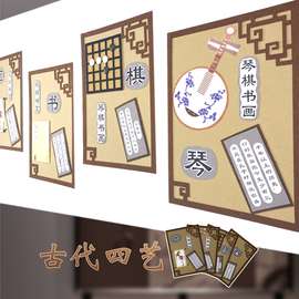 幼儿园琴棋书画中国风区角主题楼梯走廊教室墙面布置环创装饰材料