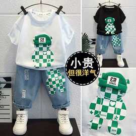 男童夏装2025新款洋气宝宝网红痞帅衣服潮小儿童夏季帅气短袖套装