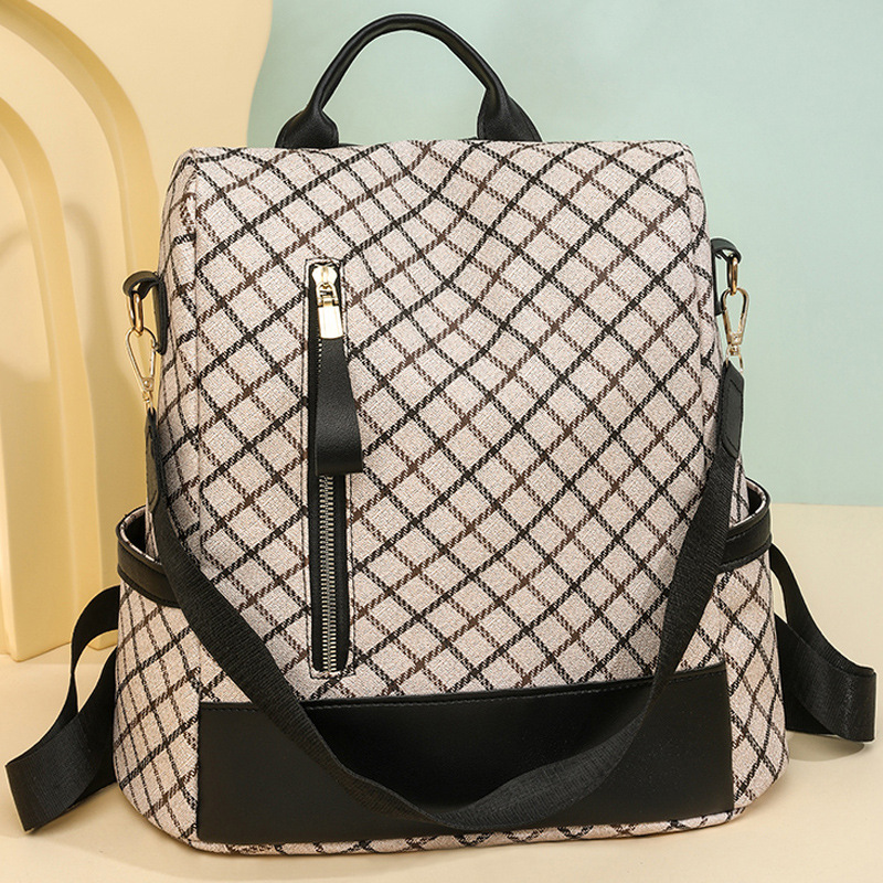 2024 nueva mochila antirrobo para mujer PU moda rombo contraste color gran capacidad plegable viaje mochila de doble uso marea