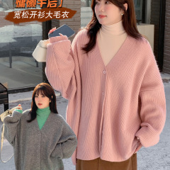 K 2610太ったmmの大きいサイズの婦人服のセーターのカーディガンのゆったりしたvネックの肩の大きいサイズのセーターのカーディガンのニットのカーディガンの女性