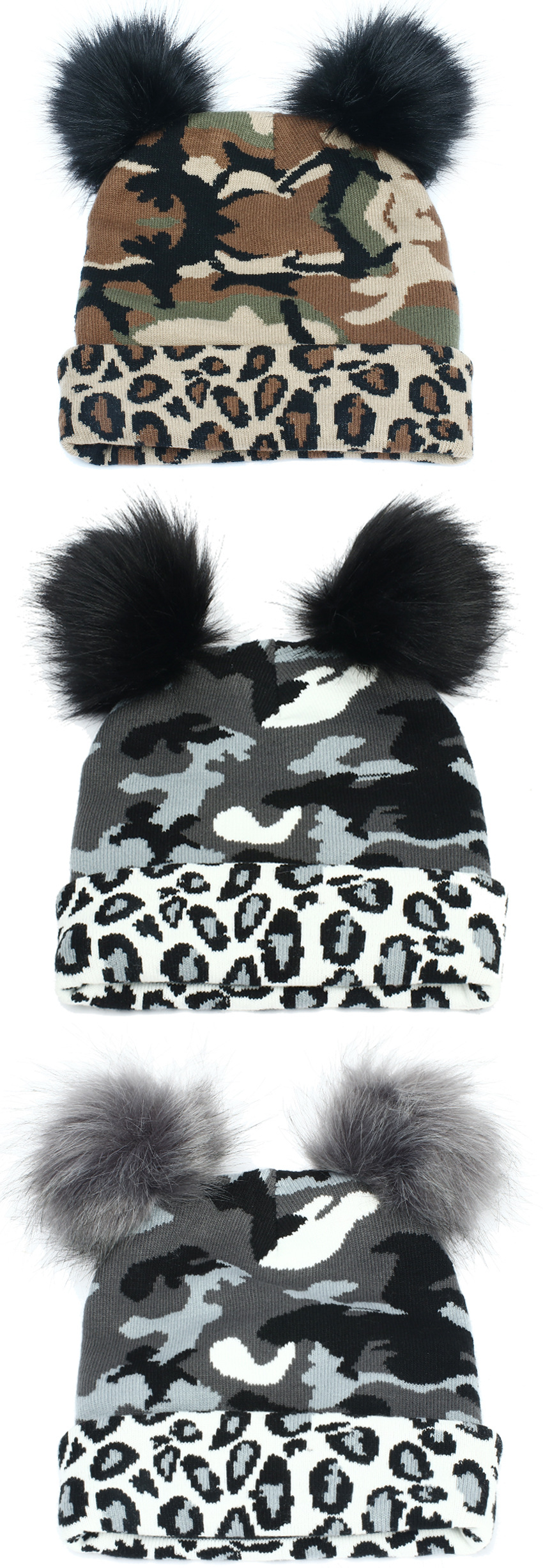 Women's Casual Camouflage Pom Poms Eaveless Wool Cap display picture 3