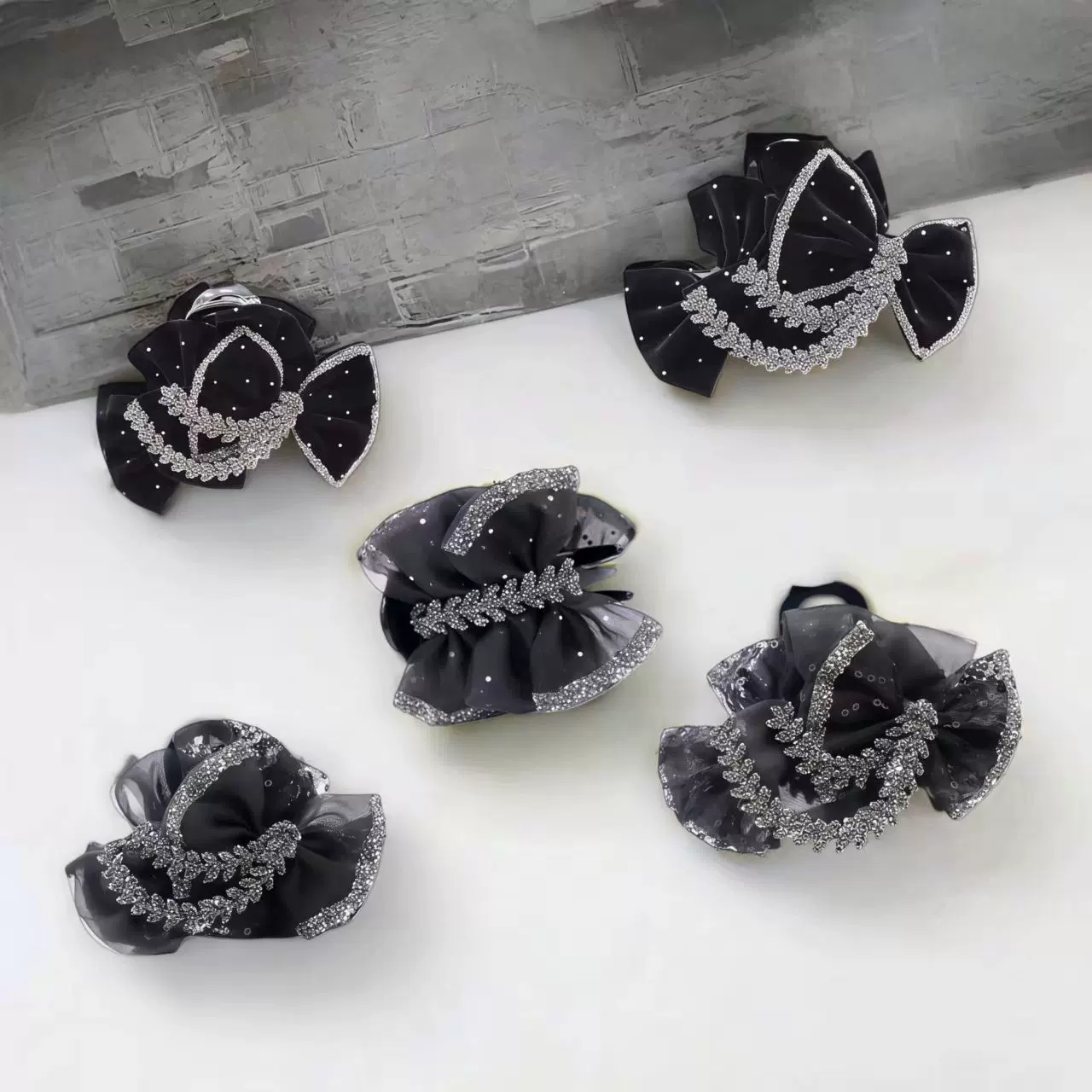 十一公分高级感轻奢蝴蝶结抓夹麦穗发饰女显发量后脑勺网纱鲨鱼夹