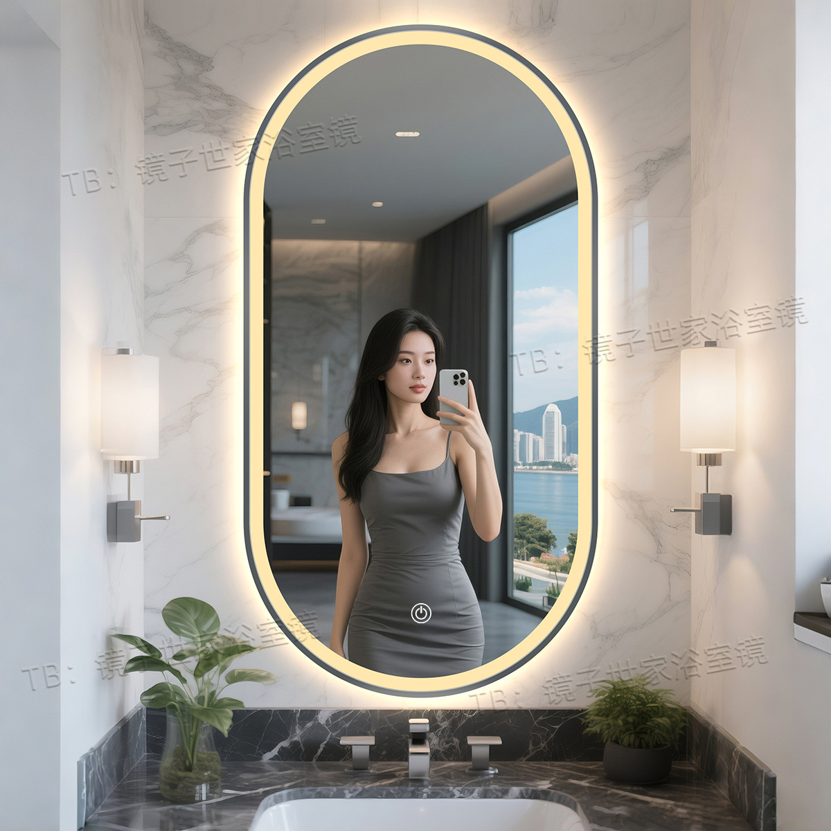 Espejo de baño de hotel de estrellas iluminación led espejo inteligente marco de aluminio inodoro espejo anti-nebble inodoro tipo de pared