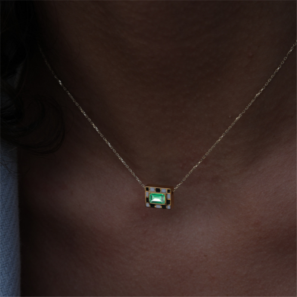 INS Style Geometric Sterling Silver Enamel Plating Zircon Pendant Necklace 1 Piece