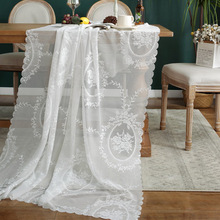 蕾丝餐桌布长方形感茶几台布镂空刺绣勾花网纱白色轻奢ins风