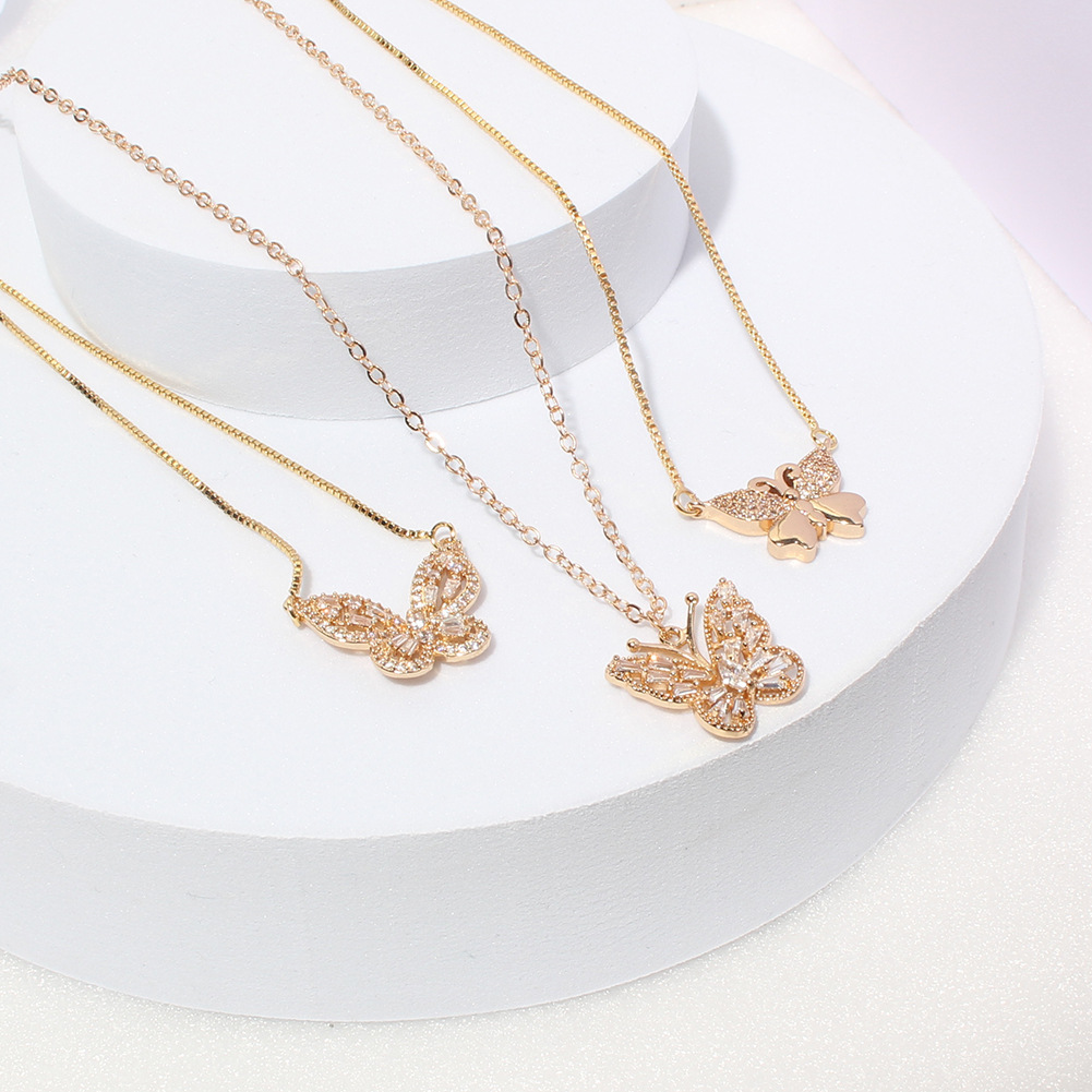 fashion simple rhinestone-studded butterfly necklace wholesale nihaojewelry