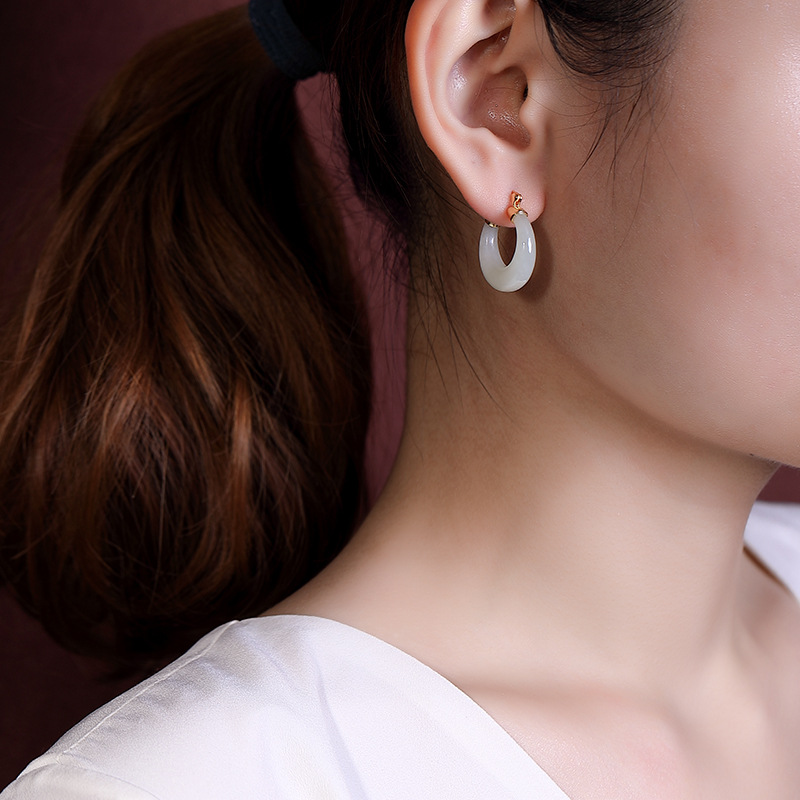 Bông tai bạc S925 mạ vàng đính đá sapphire hình mặt trăng phong cách đơn giản — Kiểu sapphire