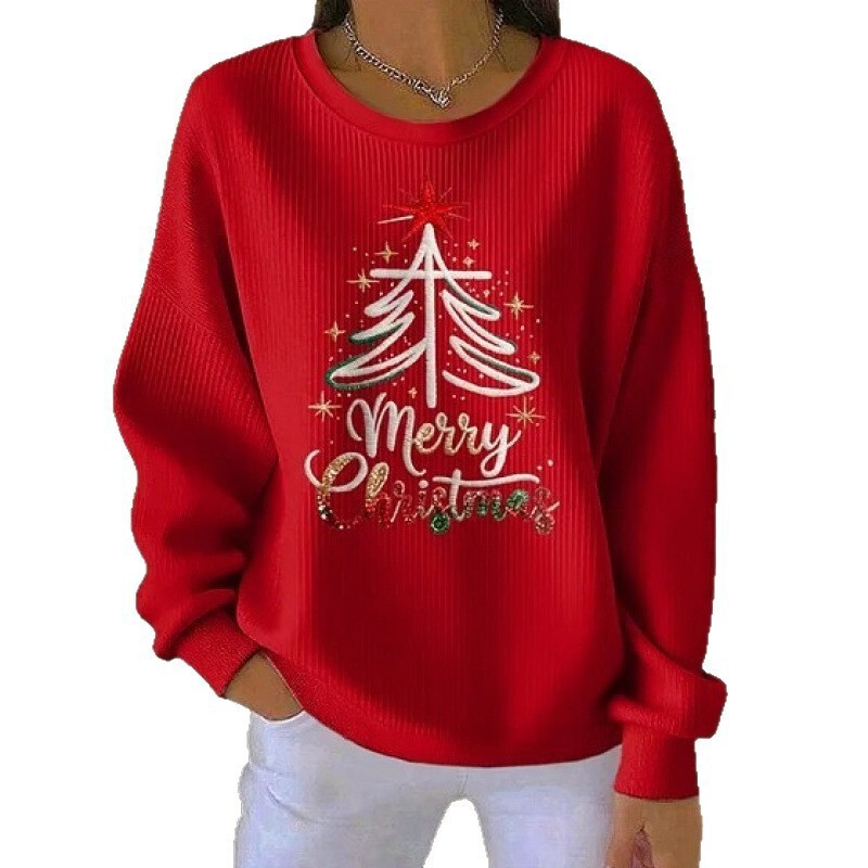 Red Christmas Themed 3D Digital Printed Round Neck Sweatshirt Santa Claus Casual Loose Pullover Top for Women Order Red Christmas Themed 3D Digital Printed Round Neck Sweatshirt Santa Claus Casual Loose Pullover Top for Women Order