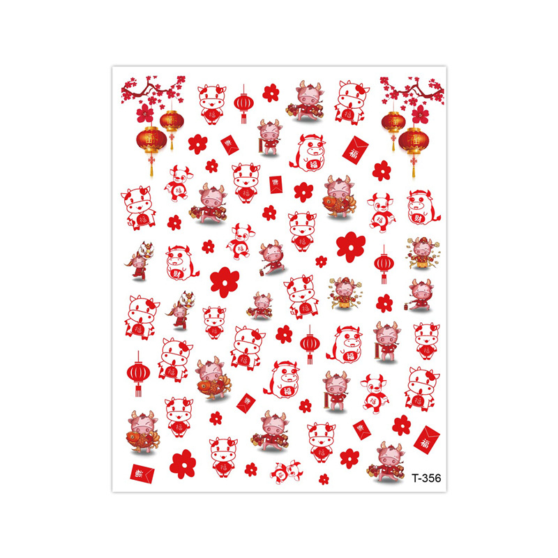 2021 manicura pegatinas de año nuevo gato afortunado fortuna pegatinas de uñas festivo estilo chino calcomanías de uñas Rojas netas