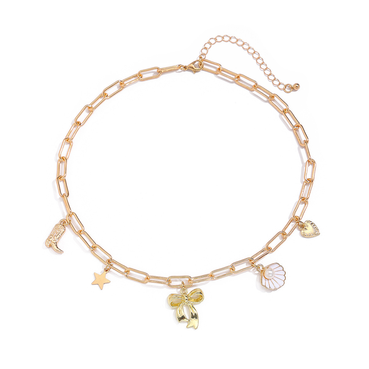 Plating Design Elegant Bow Knot Gold Plated Imitation Pearl Alloy Iron Wholesale Necklace