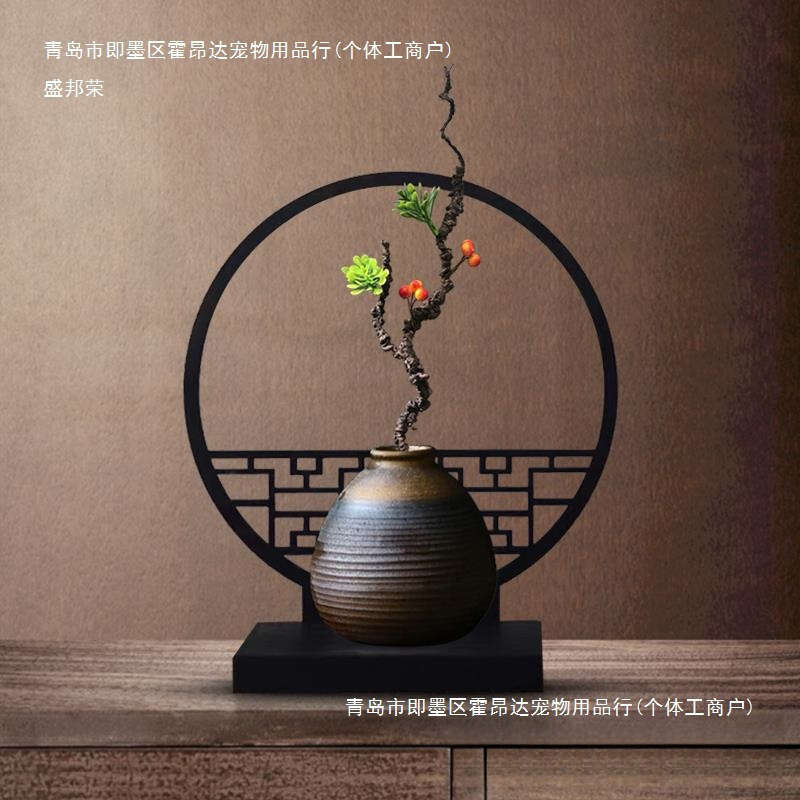 小屏风桌面摆件绿植新中式桌上花瓶中国风客厅花摆设酒柜古风生日|undefined