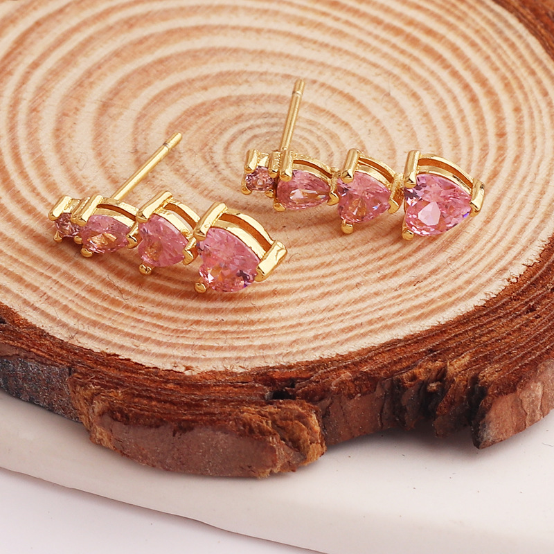 Sweet Heart Shape Copper Plating Inlay Zircon Drop Earrings 1 Pair