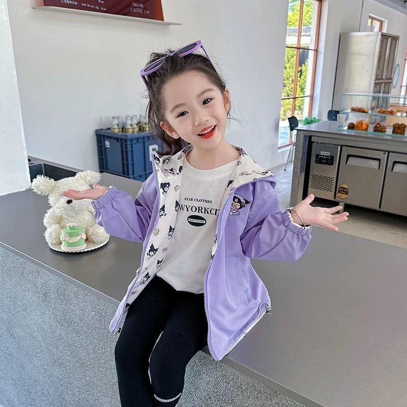 Niña Kullomi vestir primavera y otoño 2025 nuevo estilo de niños encantador de doble cara con abrigo con capuz