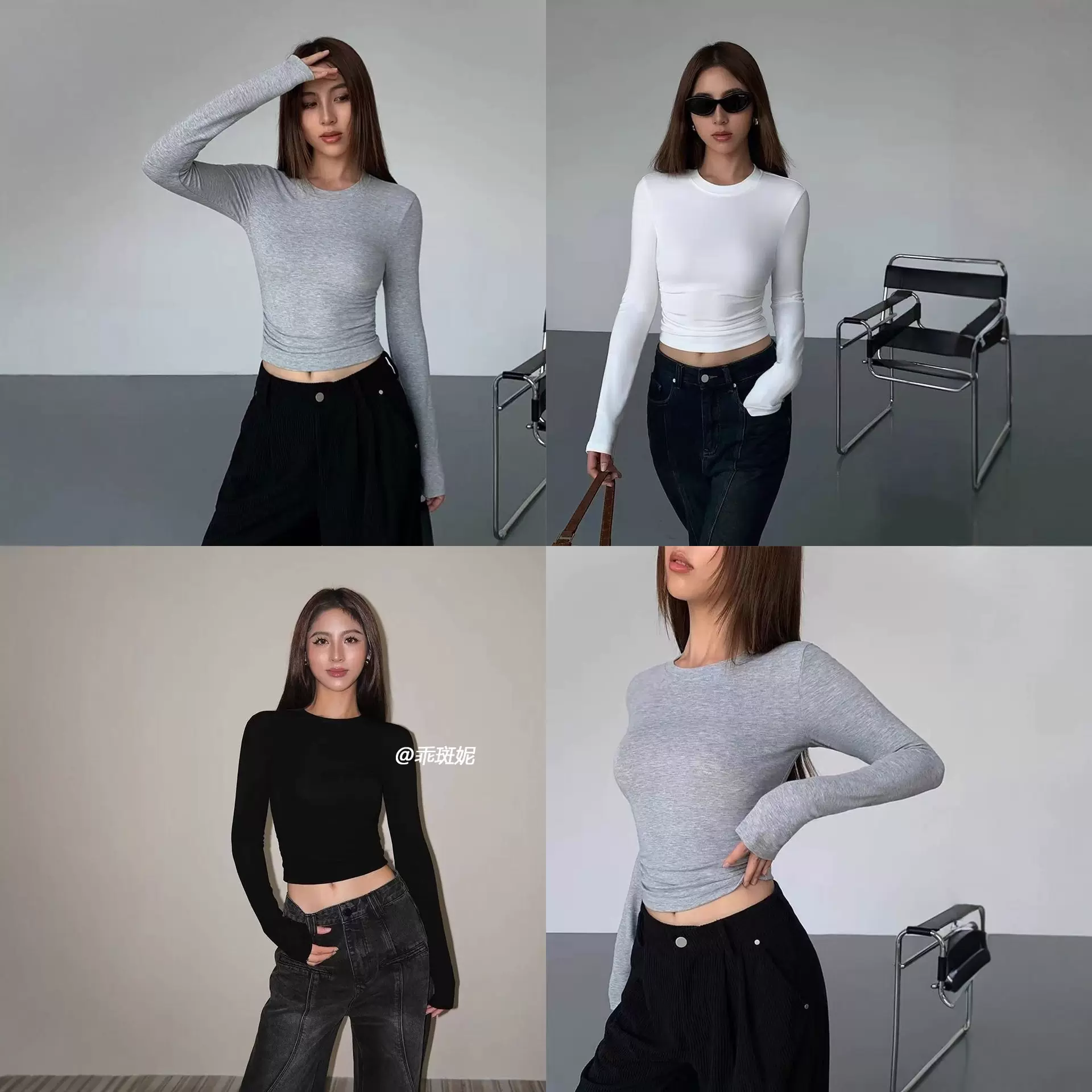 韩系正肩修身长袖T恤女2025秋季新款掐腰短款打底衫显瘦女装上衣