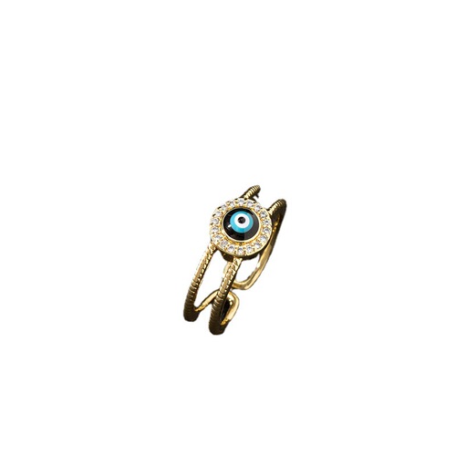 Eurasian cross-border jewelry supply copper zirconia enamel drip oil ring for women evil eye retro tail ring open ring piece