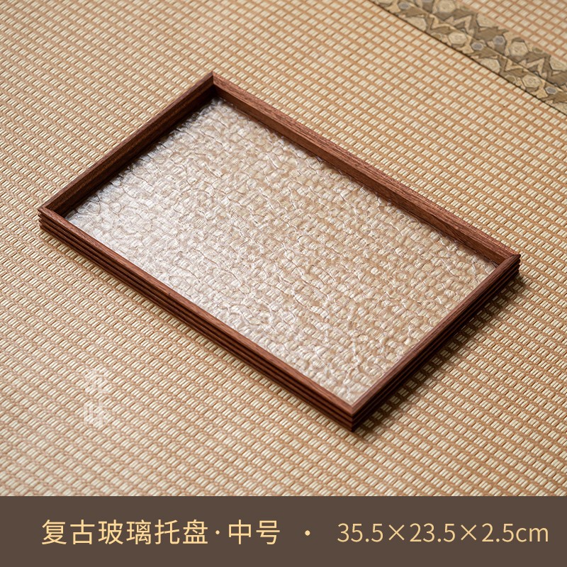 Japón retro mano de martillo de nuez negra bandeja de té de vidrio bandeja de infusión seca rectangular accesorios de ceremonia del té
