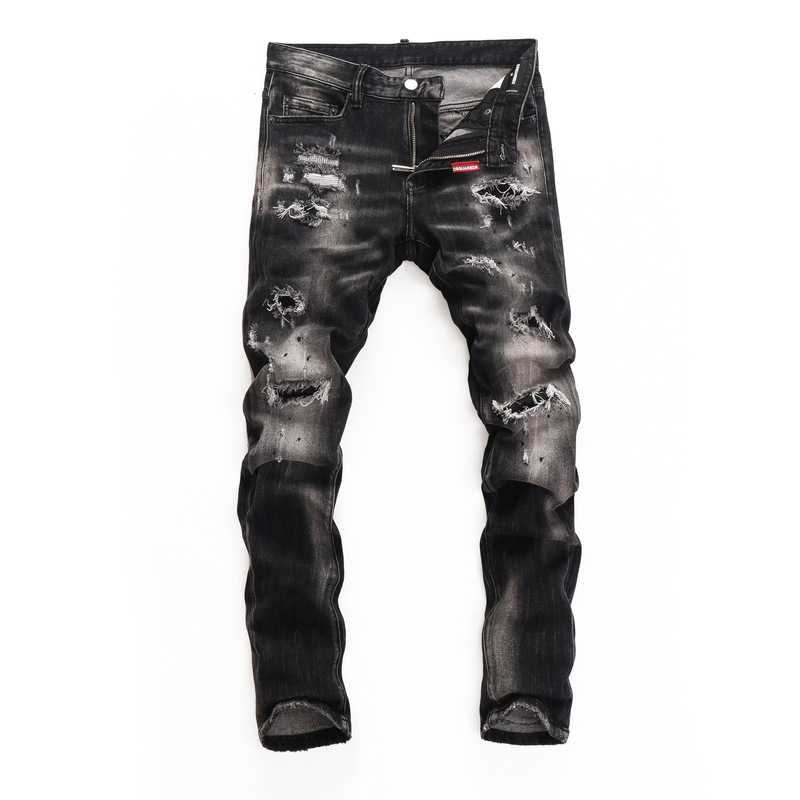 2022 new blue stretch washed ripped skinny college student fashion boutique D2 Jeans men's pants