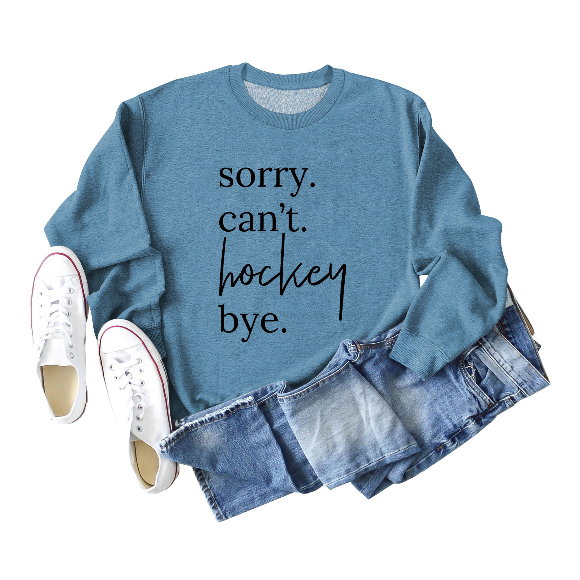 Comercio exterior transfronterizo casual manga larga Sorry't Hockey Bye suéter suelto de cuello redondo para mujer europea y americana