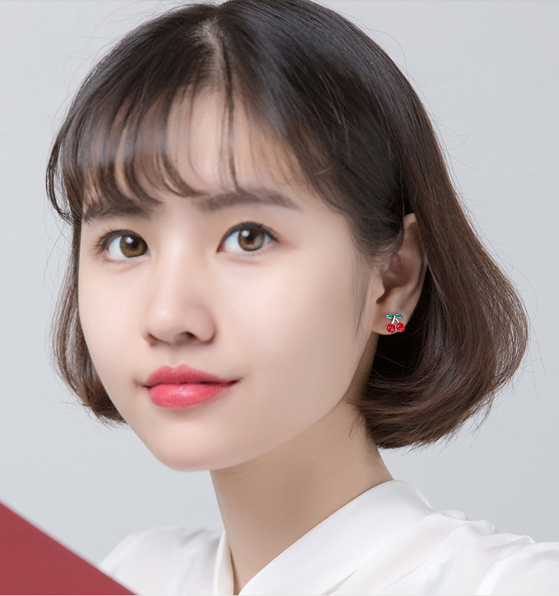 925 Sterling Silver Ear Needle Material 1 Pair Sweet Simple Style Cherry Fruit Plating Alloy Zircon Ear Studs