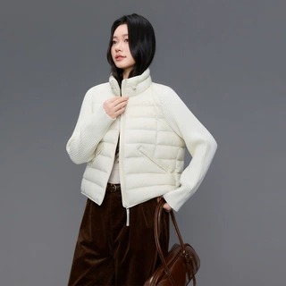 90绒平湖2026冬季新款韩版立领针织拼接轻薄羽绒服女短款休闲百搭