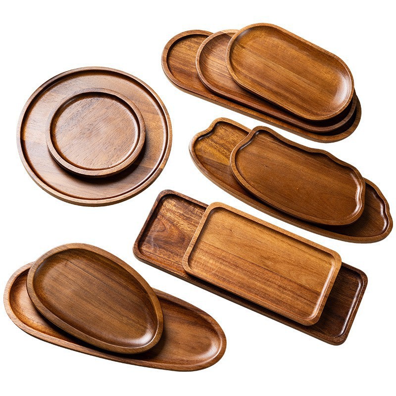 Acacia madera taza almohadilla bandeja de té hotel bandeja de madera sólida fruta creativa platos de dulces platos rectangulares platos de remojo secos