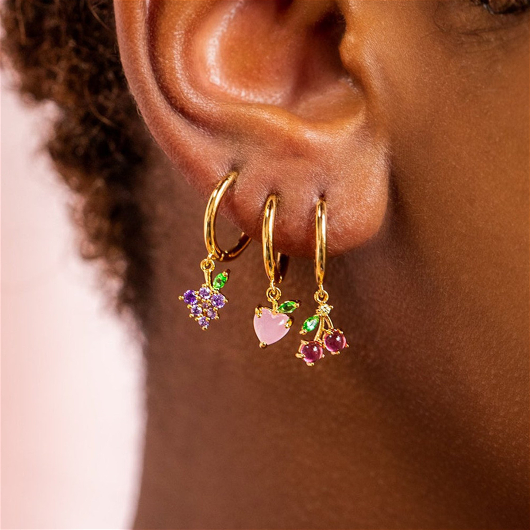 Fashion Fruit Brass Earrings Fruit Gem Copper Earrings display picture 2