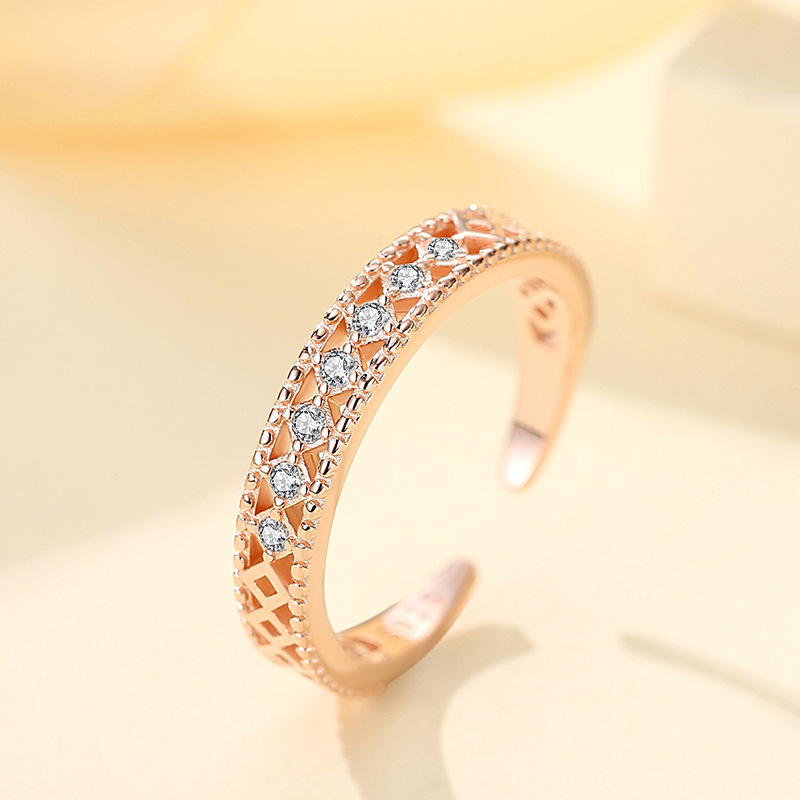 S925 plata esterlina transfronteriza dedo índice hueco solo anillo femenino estilo europeo y americano Luz de lujo micro incrustaciones moda anillo abierto moda venta al por mayor