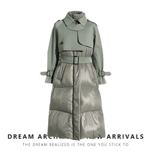 小眾設計長款棉服女2022冬季新款高領風衣拼接棉服加厚外套兩件套