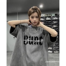 特大码300斤美式麂皮绒短袖T恤男女夏季潮牌复古重磅宽松情侣上衣