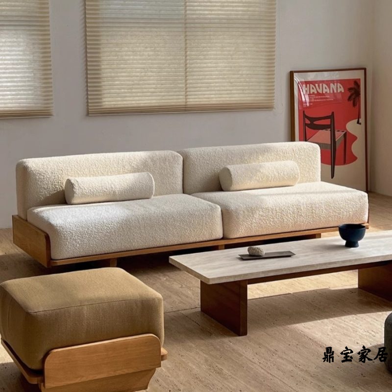 Cream-Style Living Room Modern Minimalist Small Apartment Retro Homestay Villa Log Japanese-Style Casual Fabric Straight Sofa