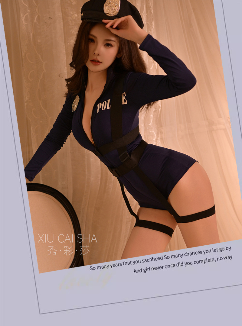 Xiuaisha Policewoman Role Play Costume Set with Stockings and Leash Chain — detail image 9
