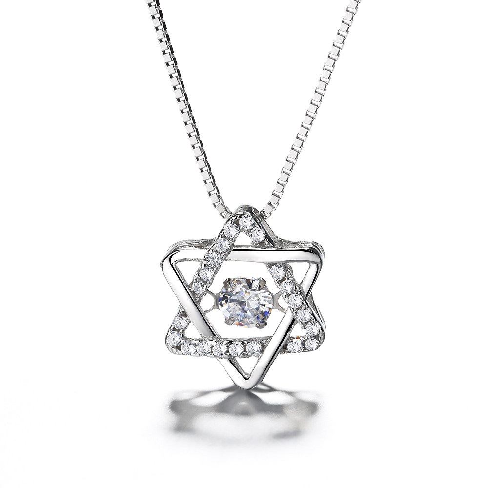 S925 Sterling Silver Six-pointed Star Pendant Necklace With Diamonds_voghion.com