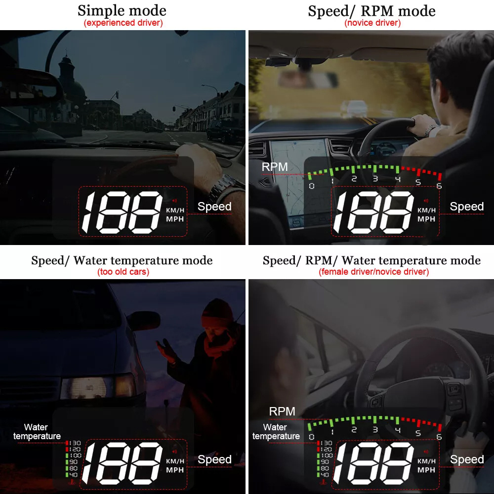 Hud Car Head-Up Display Displays Speed, Rpm, Water Temperature, and Voltage with 4 Practical Functions A900 Cross-Border
