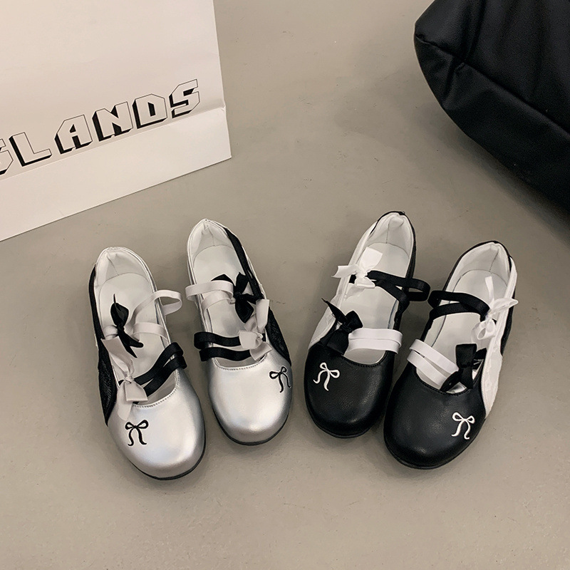 Black retro ballet-style bowknot shallow single shoes for women, 2026 spring new model, height-increasing sweet Mary Jane shoes