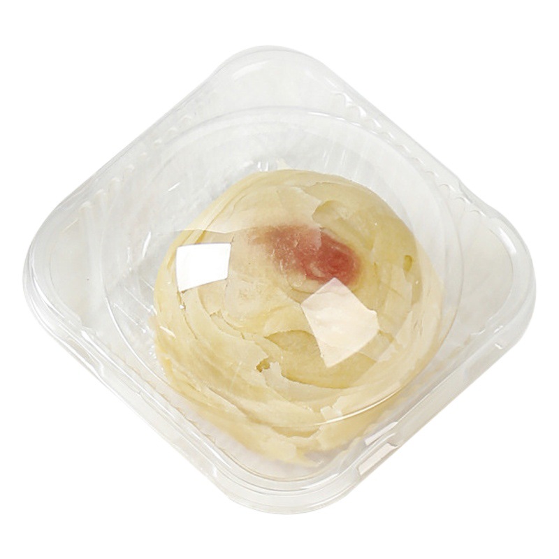 Nueva caja de embalaje crujiente de yema de huevo engrosada redonda transparente con cubierta de nieve Mei Niang caja de blister medio otoño pastel de Luna soporte inferior al por mayor
