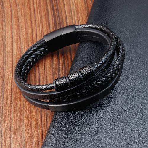 Cross-border high-value multi-layer braided men's cowhide leather genuine leather leather rope bracelet leather domineering bracelet leather rope handpiece