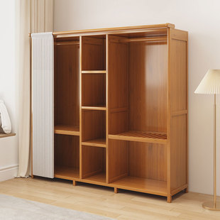 Wardrobe for Home Bedroom Rental Room Economical Solid Wood Simple Assembly Curtain Cloth Wardrobe 2024 New Style