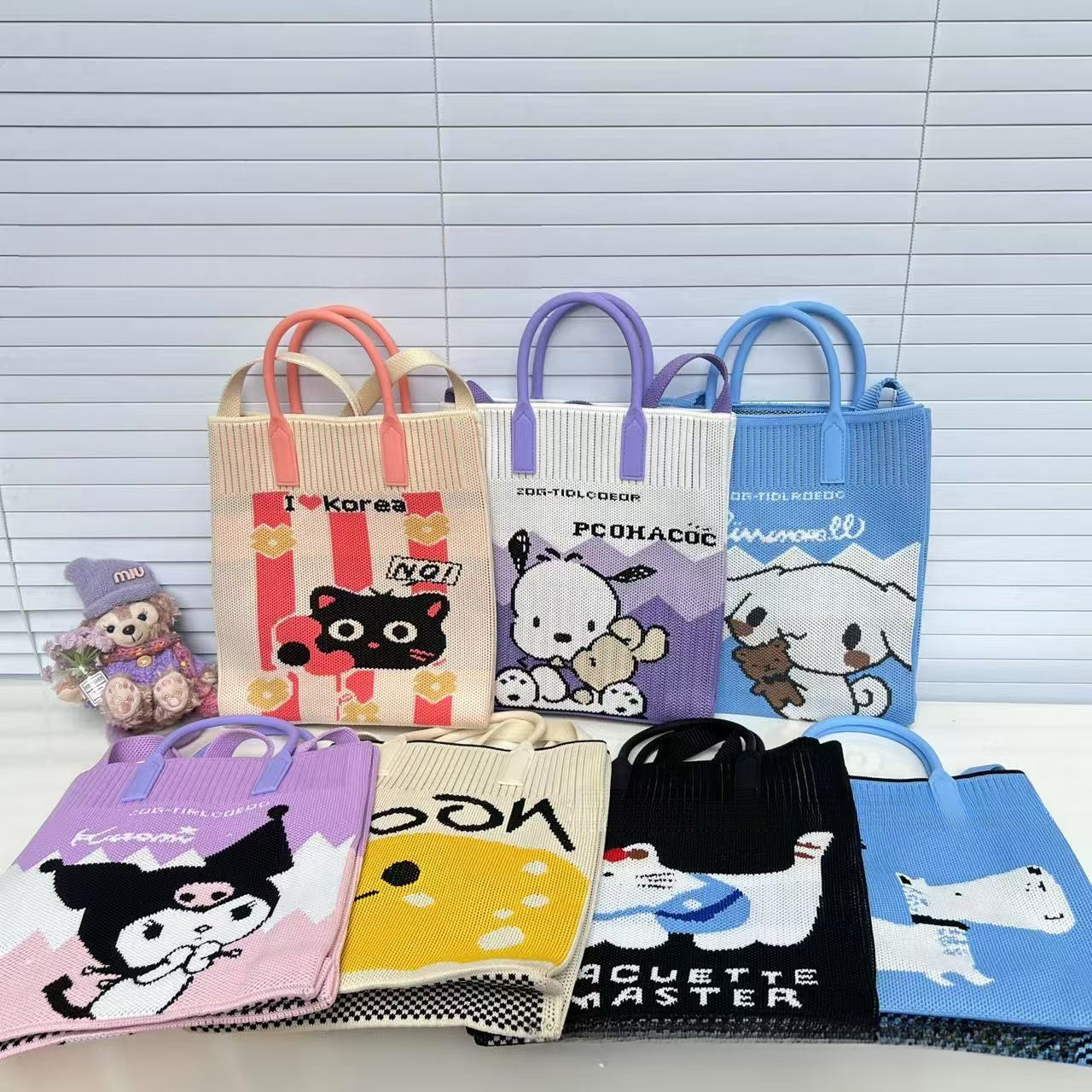 中号手提单肩托特包斜跨针织手机包袋休闲韩版时尚小清新可爱手机