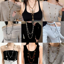 高级感多层灰色珍珠项链女长款多戴法毛衣链轻奢小众锁骨颈链配饰