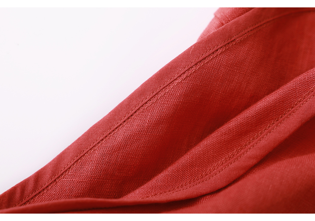 Áo sơ mi nữ linen chất lượng cao, phong cách cổ điển thư giãn, dáng rộng mùa hè — Đỏ Vermilion chi tiết 40
