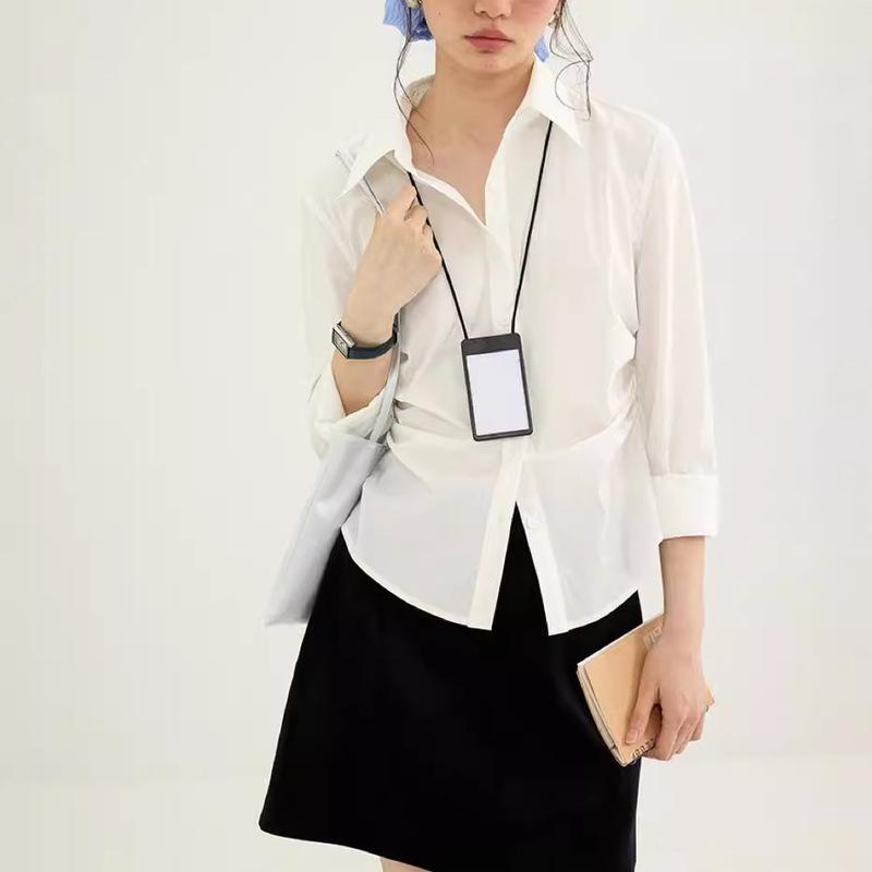 Fashionable Preppy Retro Pleated Elegant Long-sleeved Shirt Women's Autumn Slim-fit Top