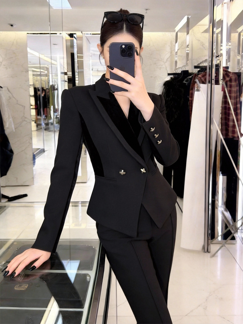 Áo blazer nữ dáng ôm tay dài màu đen phong cách công sở — đen chi tiết 6