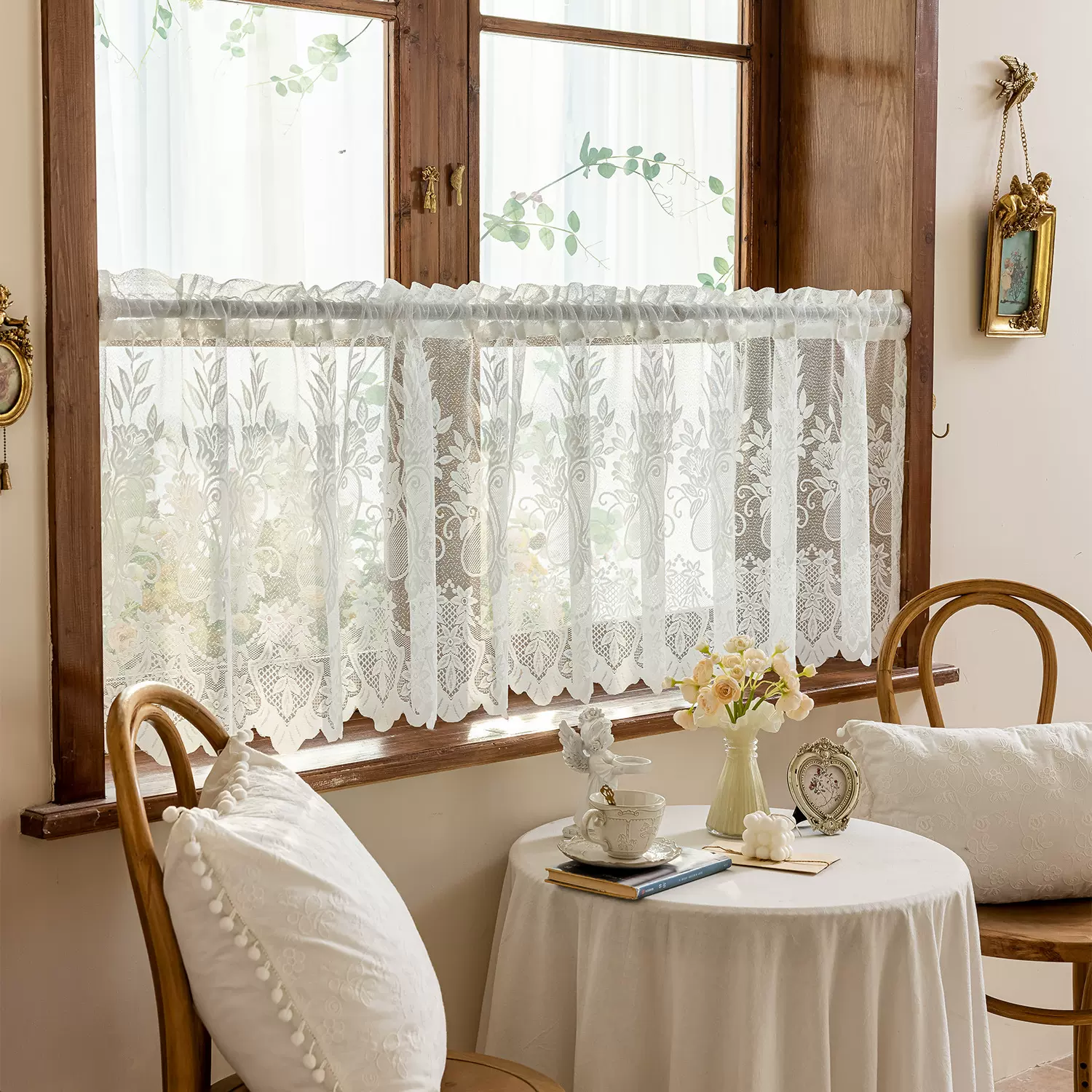 美式轻奢复古提花蕾丝小窗帘客厅装饰短帘餐厅卧室法式现货批发