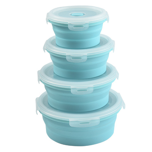 Silicone Folding Lunch Box Extendable Box Microwave Oven Refrigerator Portable Preservation Box Food Storage Box Round Bento Box 